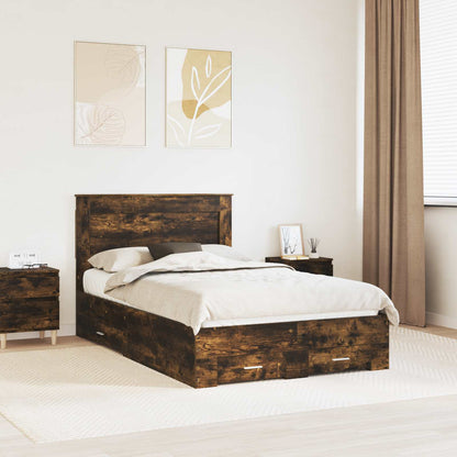 vidaXL Bed Frame with Drawer Smoked Oak 120 x 190 cm Engineered Wood 1