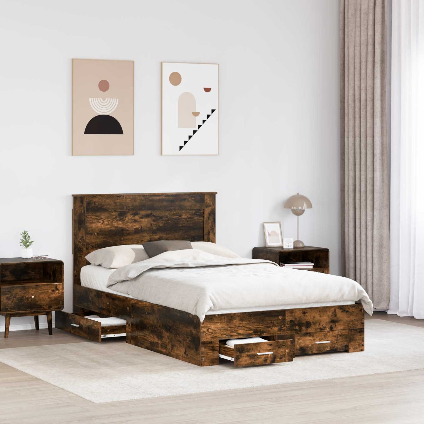 vidaXL Bed Frame with Drawer Smoked Oak 120 x 190 cm Engineered Wood 3