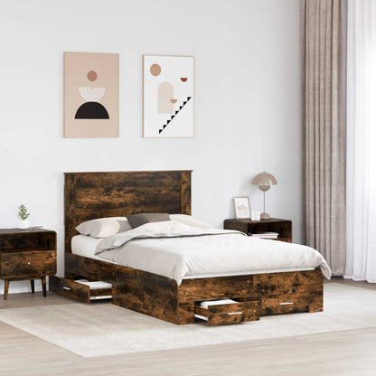 vidaXL Bed Frame with Drawer Smoked Oak 120 x 190 cm Engineered Wood 3