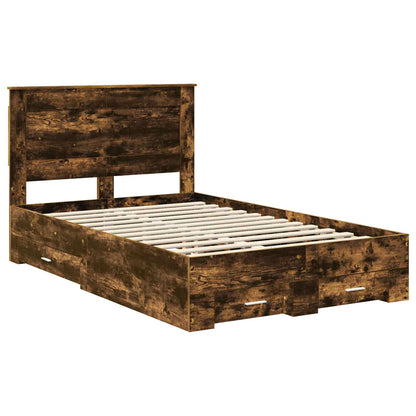 vidaXL Bed Frame with Drawer Smoked Oak 120 x 190 cm Engineered Wood 4