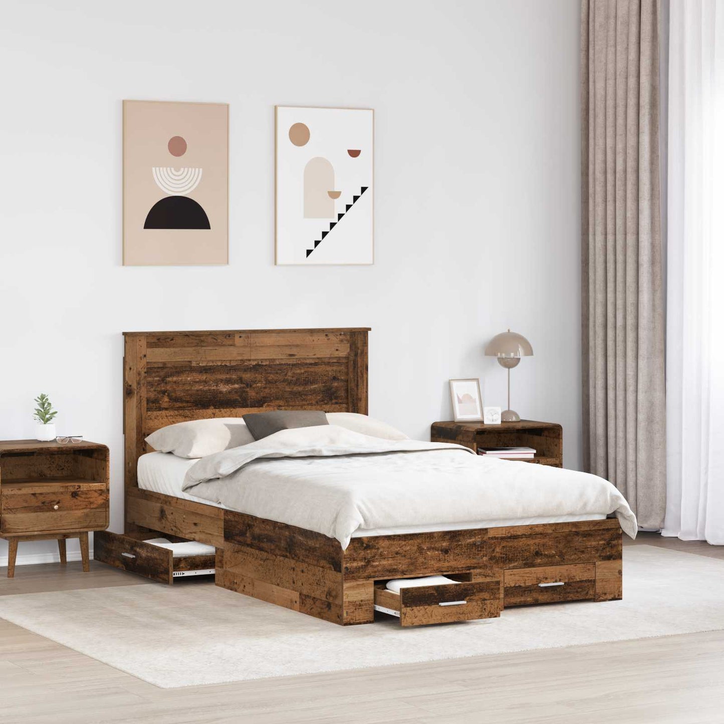 vidaXL Bed Frame with Drawer Old Wood 120 x 190 cm Engineered Wood 3