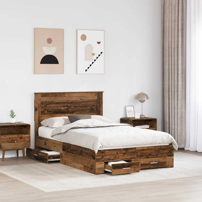 vidaXL Bed Frame with Drawer Old Wood 120 x 190 cm Engineered Wood 3