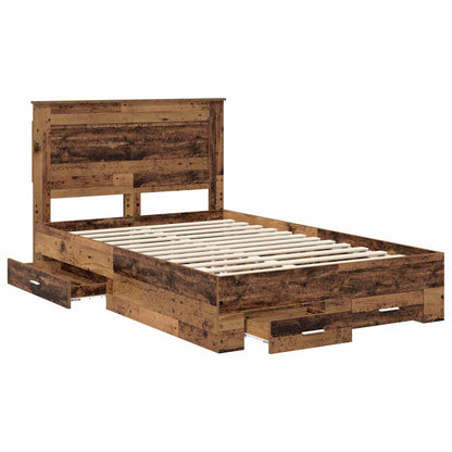 vidaXL Bed Frame with Drawer Old Wood 120 x 190 cm Engineered Wood 5
