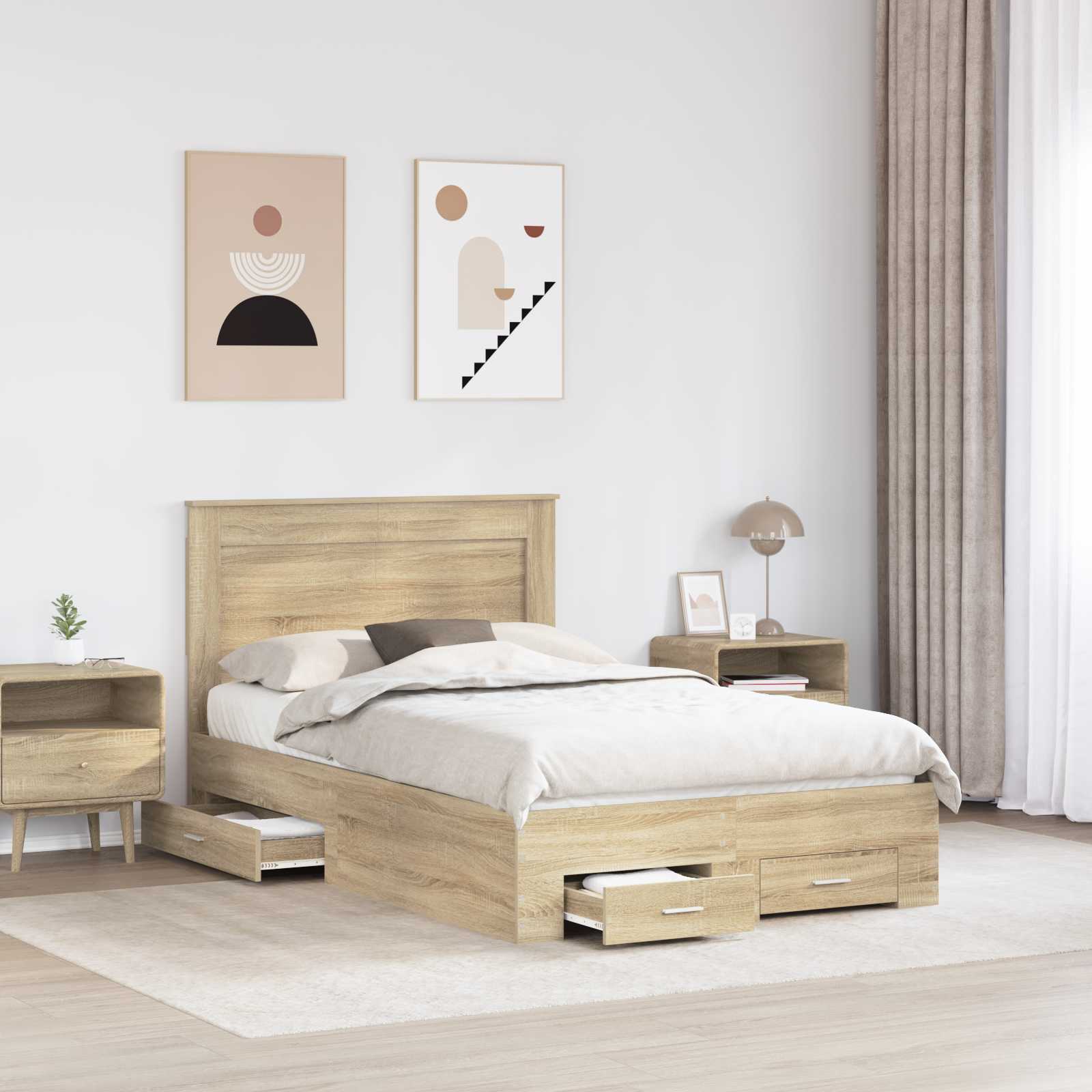 vidaXL Bed Frame with Drawer Sonoma Oak 120 x 200 cm Engineered Wood 3