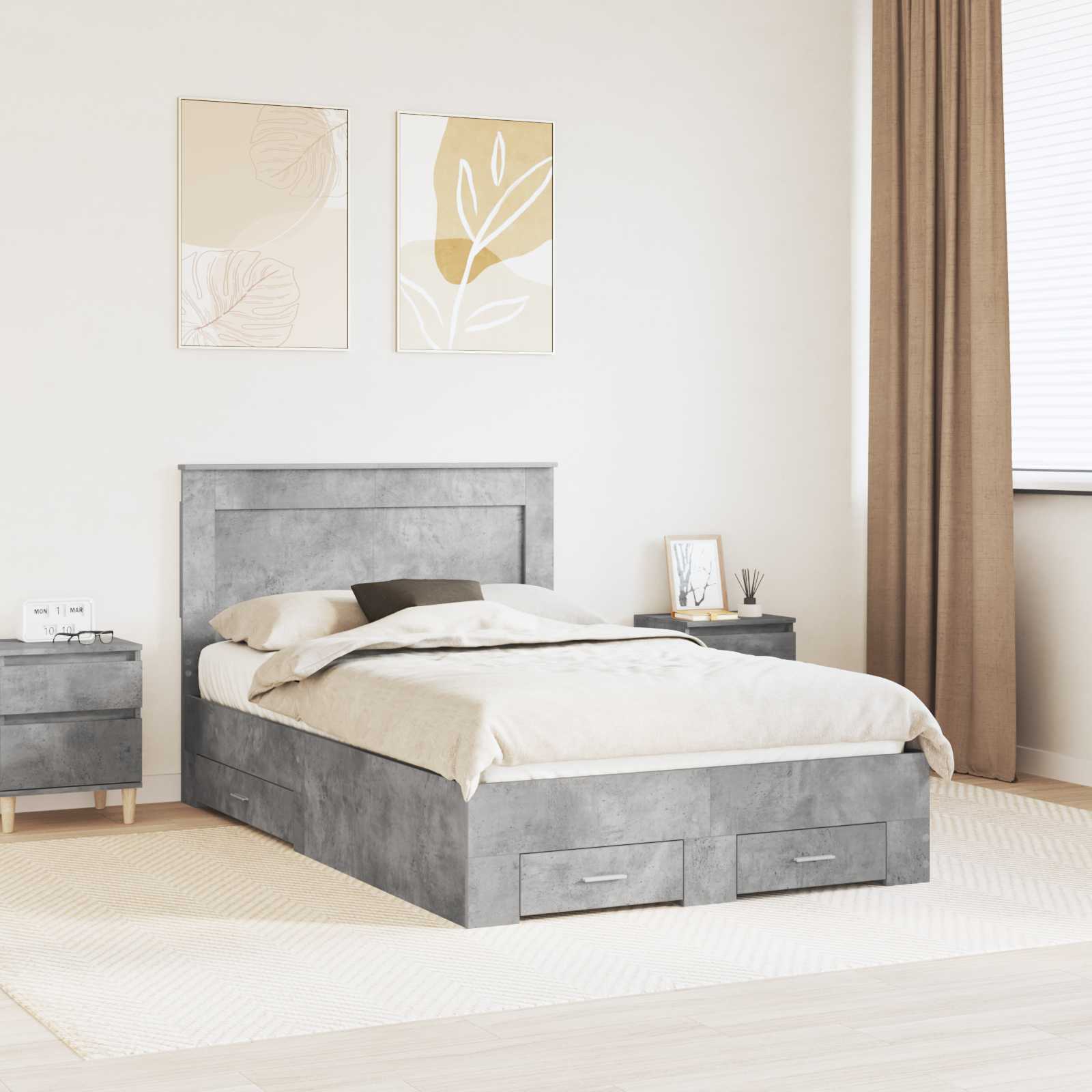 vidaXL Bed Frame Concrete Grey 120 x 200 cm Engineered Wood 1