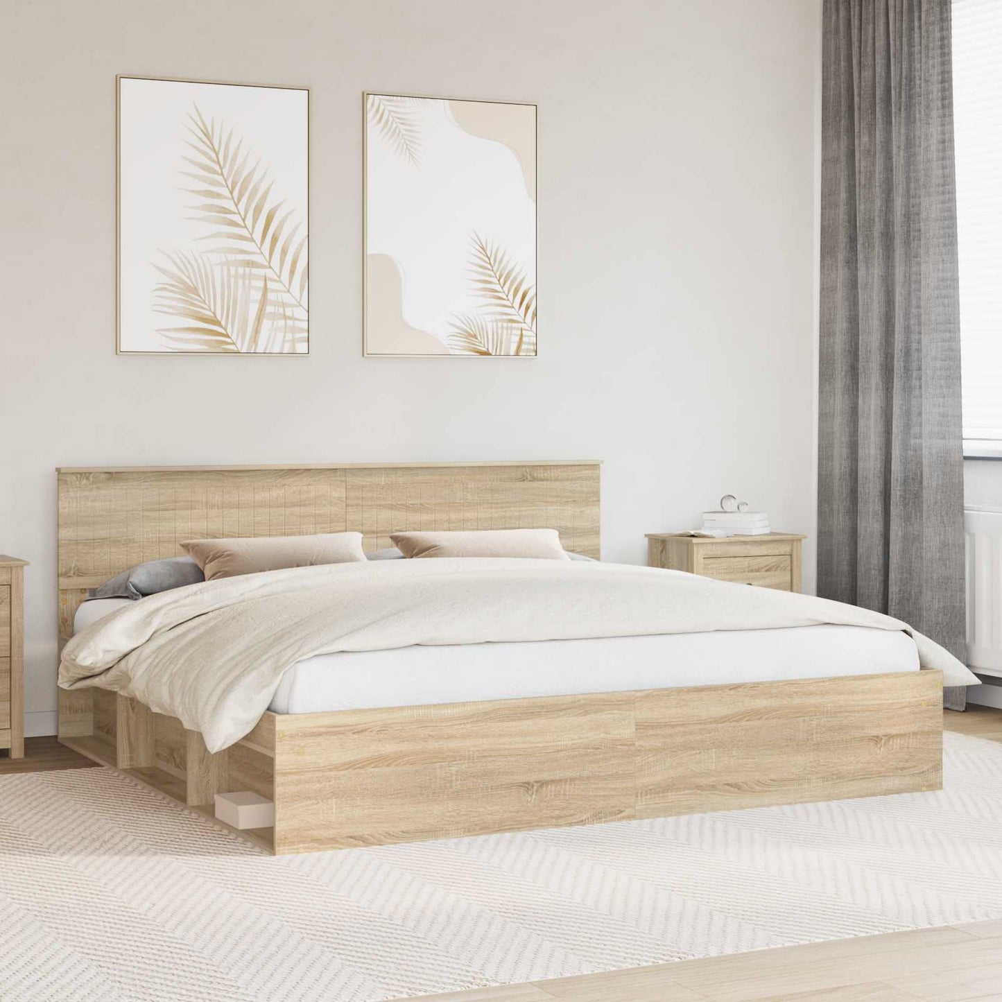 vidaXL Bed Frame with Headboard Sonoma 200 x 200 cm Solid Pine Wood 1