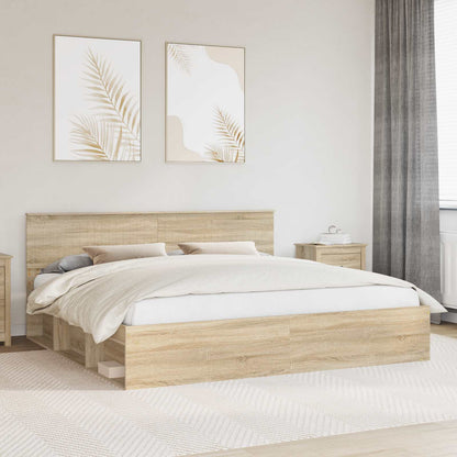 vidaXL Bed Frame with Headboard Sonoma 200 x 200 cm Solid Pine Wood 1