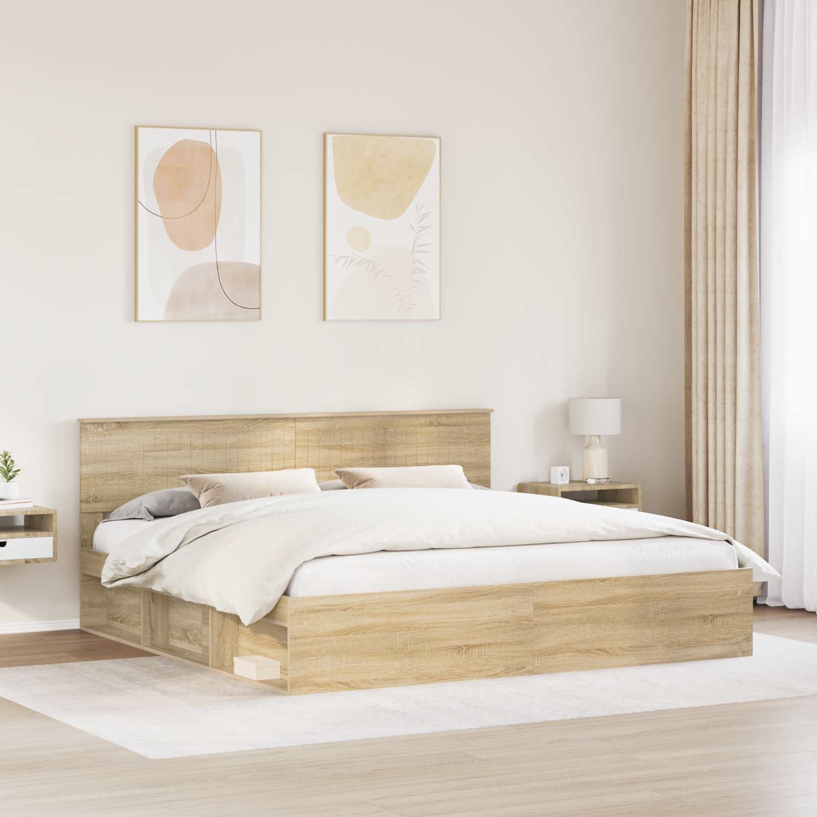 vidaXL Bed Frame with Headboard Sonoma 200 x 200 cm Solid Pine Wood 3
