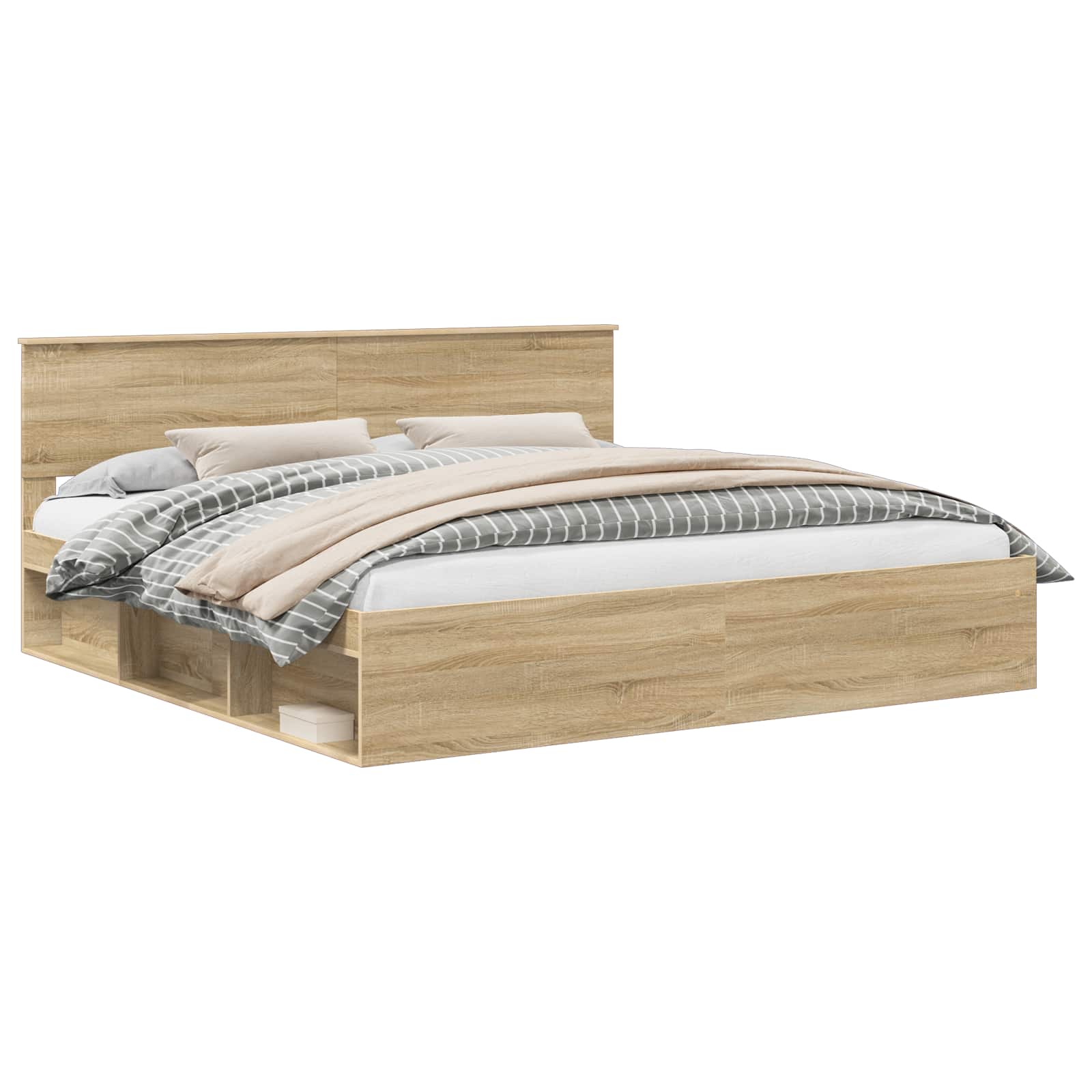 vidaXL Bed Frame with Headboard Sonoma 200 x 200 cm Solid Pine Wood 2