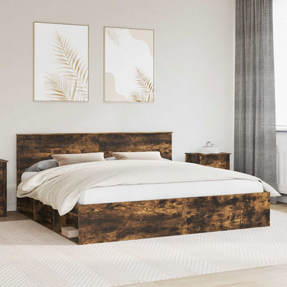 vidaXL Bed Frame Smoked Oak 200 x 200 cm Solid Pine Wood 1