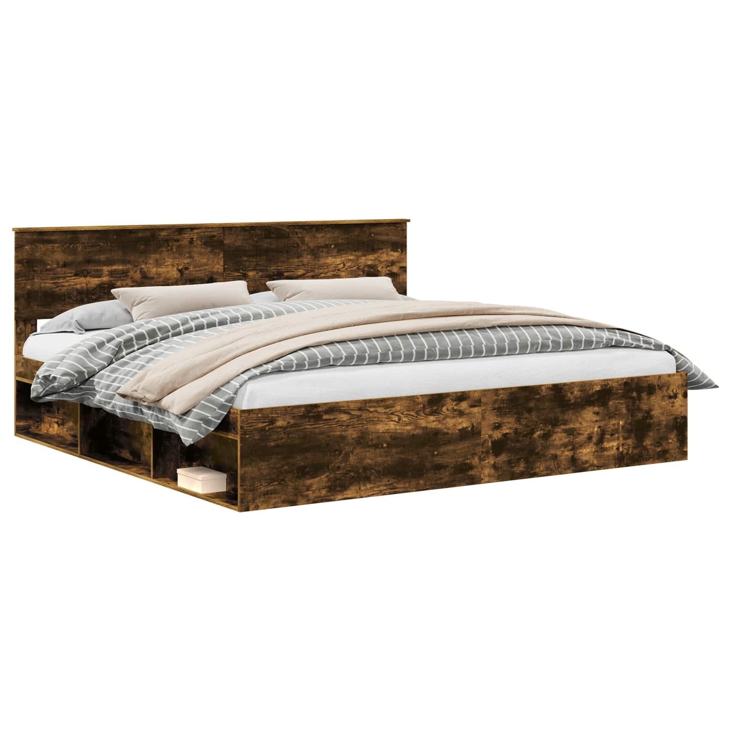 vidaXL Bed Frame Smoked Oak 200 x 200 cm Solid Pine Wood 2