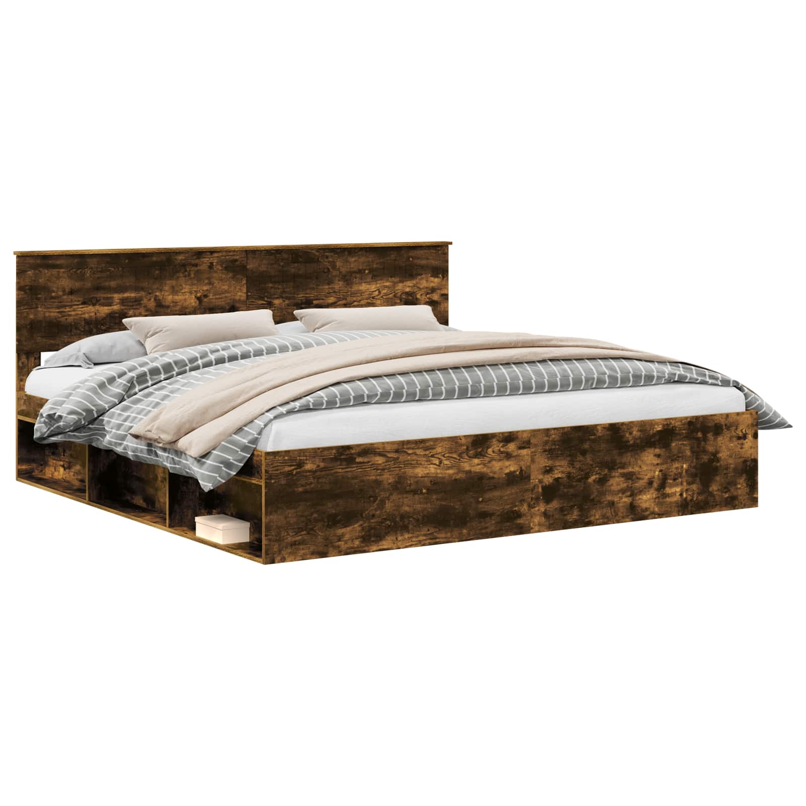 vidaXL Bed Frame Smoked Oak 200 x 200 cm Solid Pine Wood 2