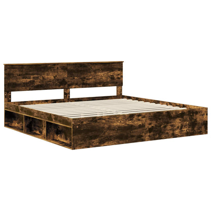 vidaXL Bed Frame Smoked Oak 200 x 200 cm Solid Pine Wood 4