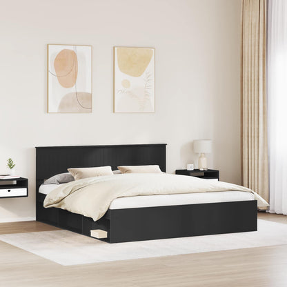 vidaXL Bed Frame with Headboard Black 180 x 200 cm Solid Pine Wood 3