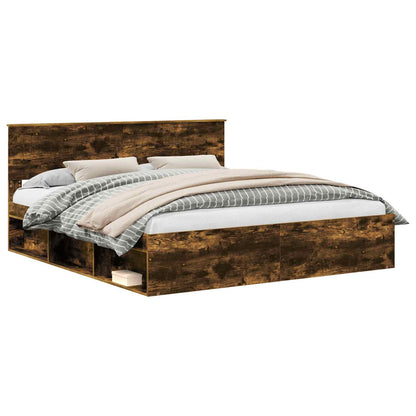 vidaXL Bed Frame Smoked Oak 180 x 200 cm Solid Pine Wood 2