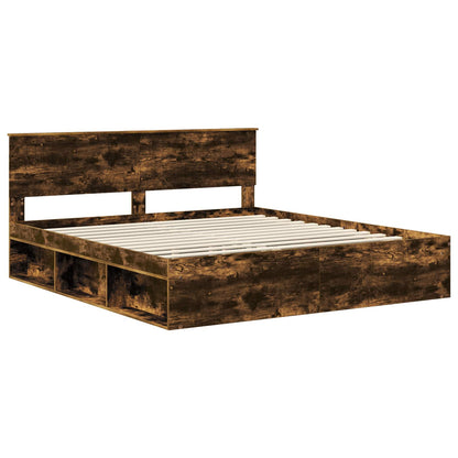 vidaXL Bed Frame Smoked Oak 180 x 200 cm Solid Pine Wood 4