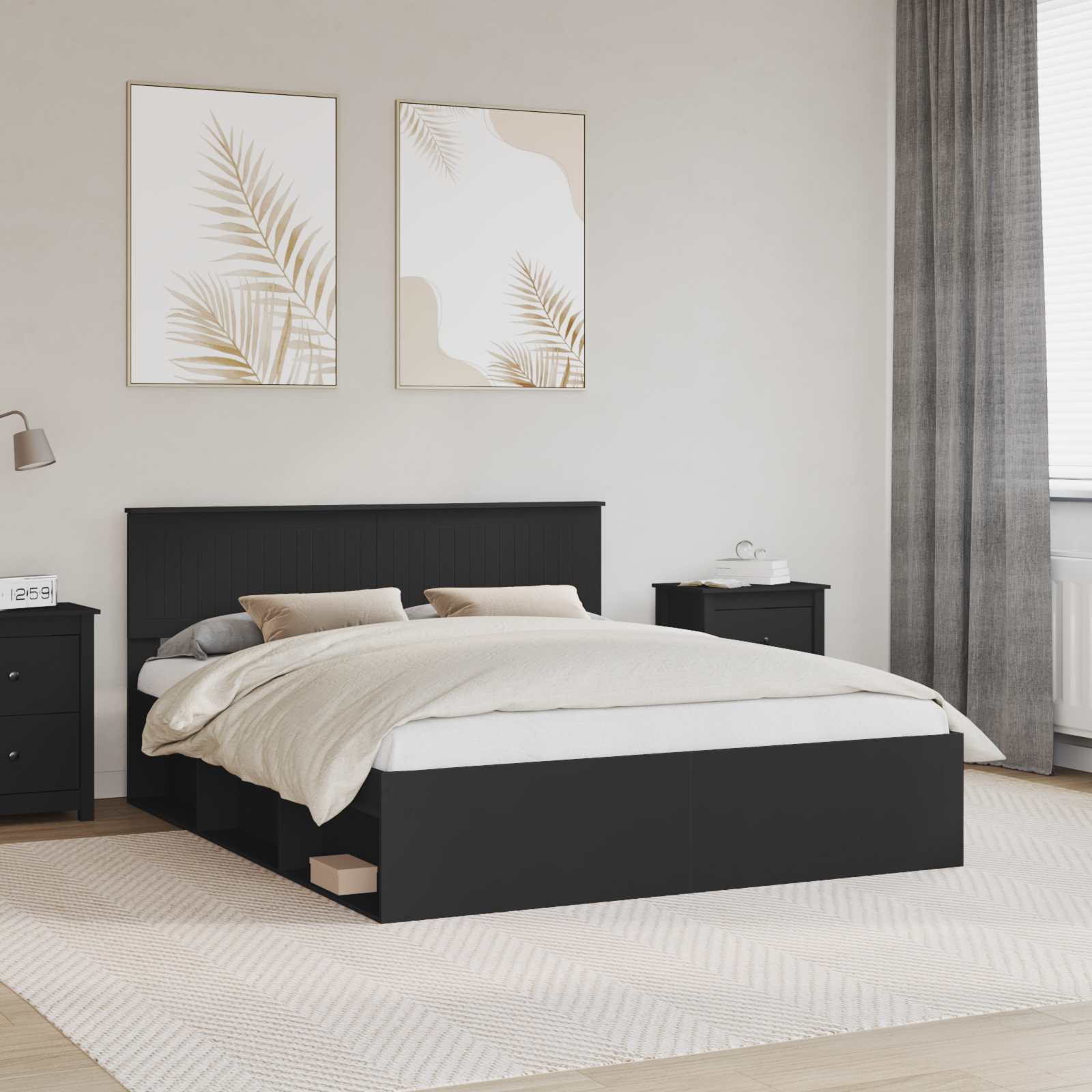 vidaXL Bed Frame with Headboard Black 160 x 200 cm Solid Pine Wood 1