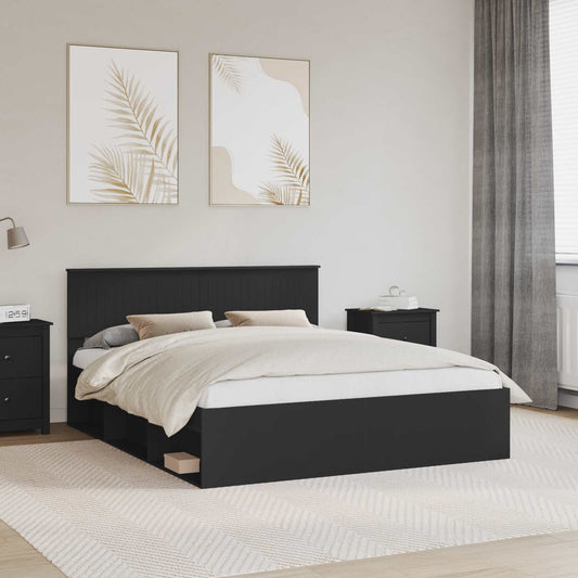 vidaXL Bed Frame with Headboard Black 160 x 200 cm Solid Pine Wood 1