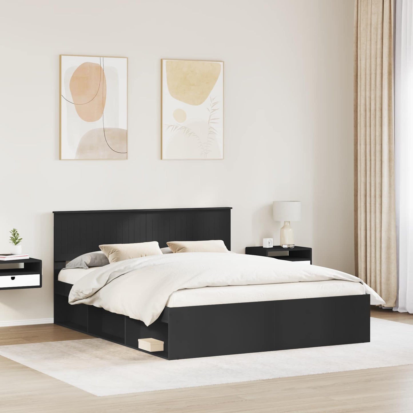 vidaXL Bed Frame with Headboard Black 160 x 200 cm Solid Pine Wood 3