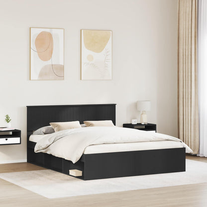 vidaXL Bed Frame with Headboard Black 160 x 200 cm Solid Pine Wood 3