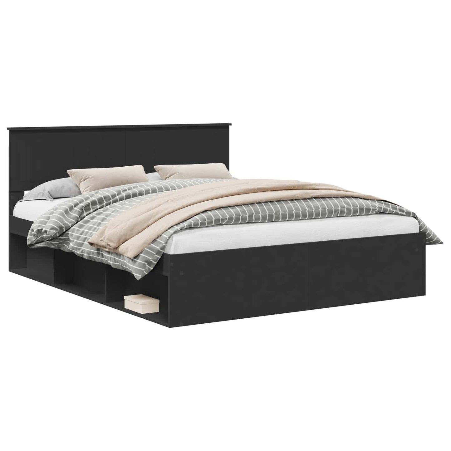 vidaXL Bed Frame with Headboard Black 160 x 200 cm Solid Pine Wood 2