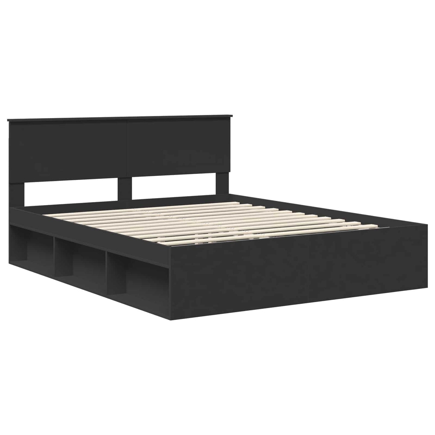 vidaXL Bed Frame with Headboard Black 160 x 200 cm Solid Pine Wood 4