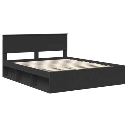 vidaXL Bed Frame with Headboard Black 160 x 200 cm Solid Pine Wood 4