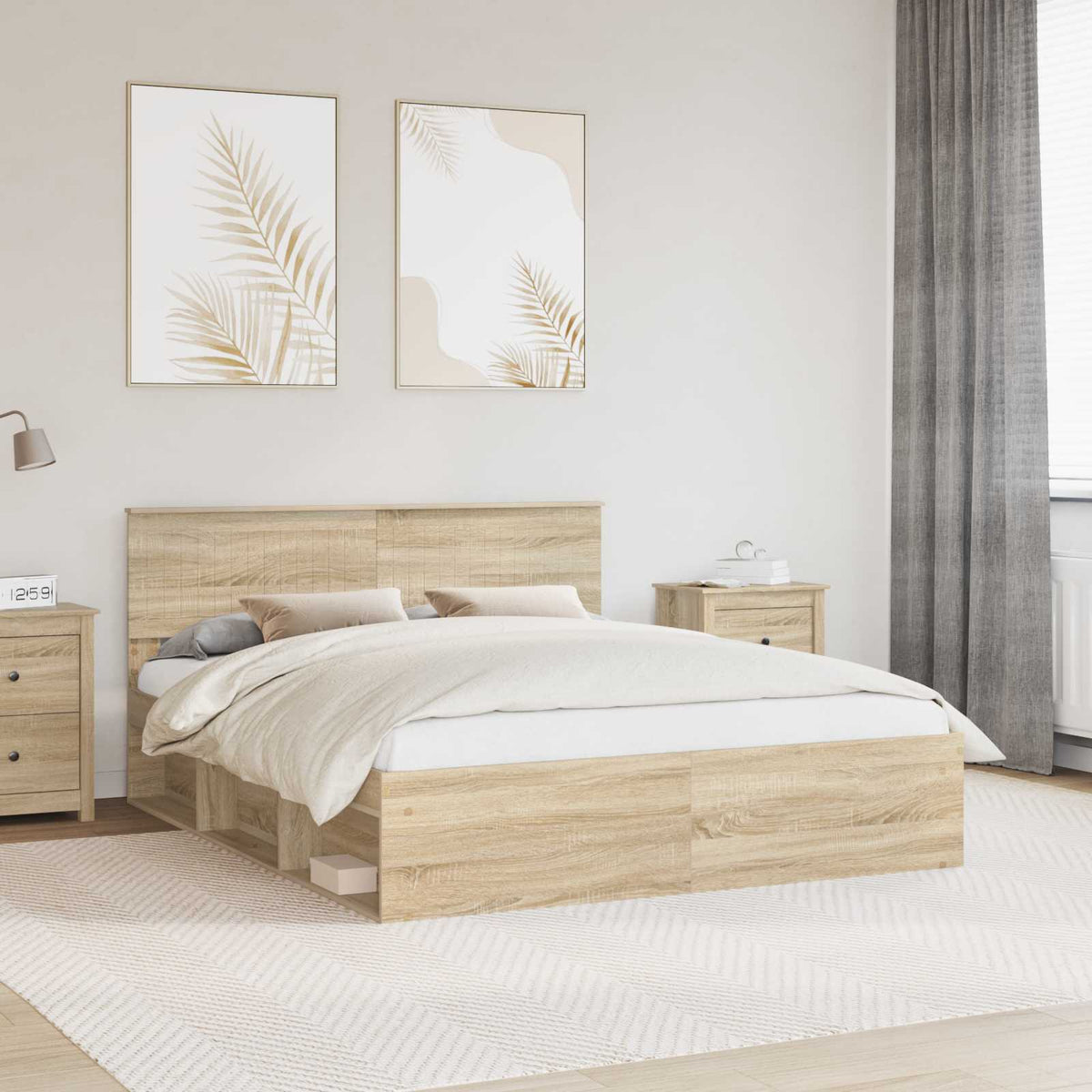 vidaXL Bed Frame Sonoma Oak 160 x 200 cm Solid Pine Wood 1