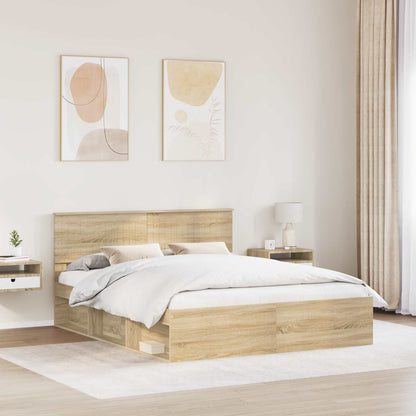 Bed Frame 160 x 200 cm Solid Pine Wood Length 200 cm Width 160 cm Sonoma oak