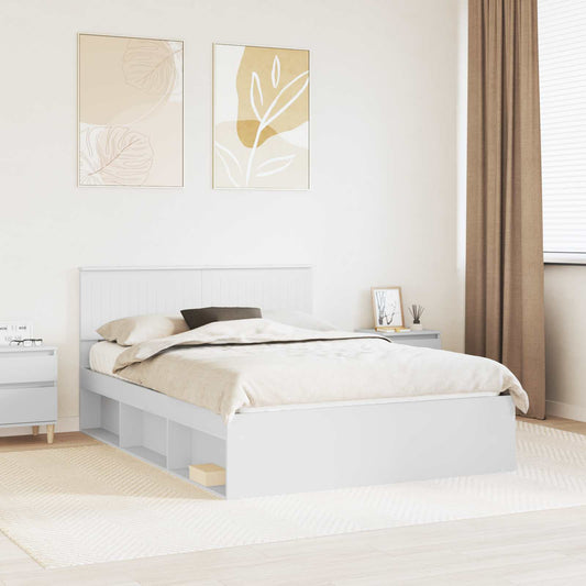 vidaXL Bed Frame with Headboard White 140 x 190 cm Solid Pine Wood 1