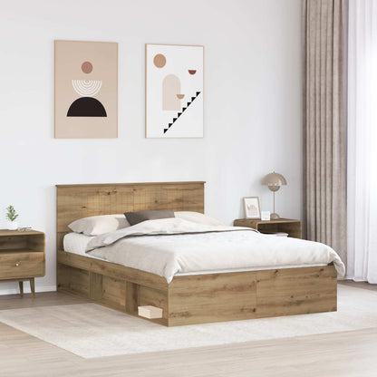 vidaXL Bed Frame Artisian Oak 140 x 190 cm Solid Pine Wood 3