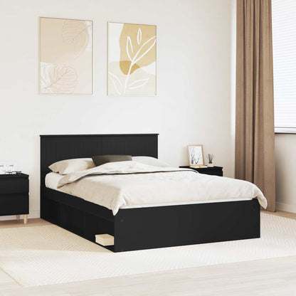 vidaXL Bed Frame with Headboard Black 135 x 190 cm Solid Pine Wood 1
