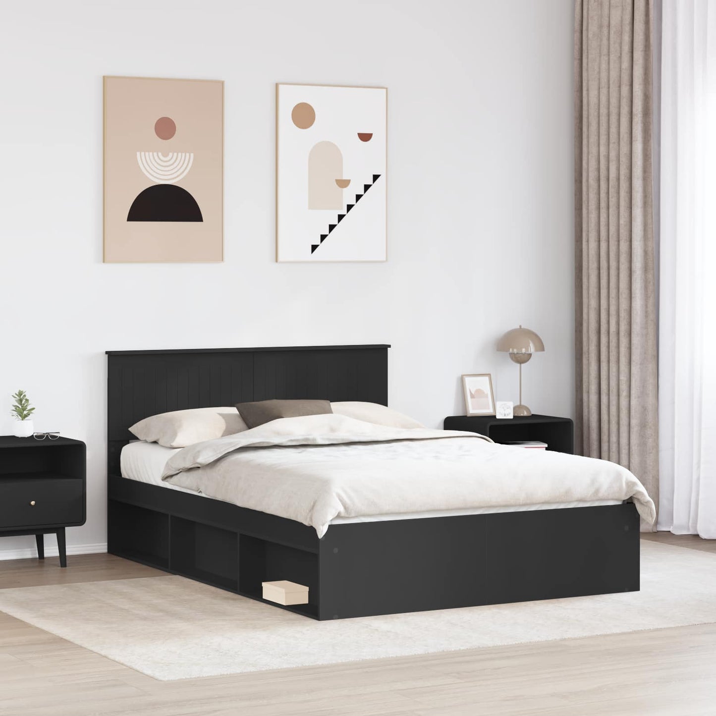 vidaXL Bed Frame with Headboard Black 135 x 190 cm Solid Pine Wood 3