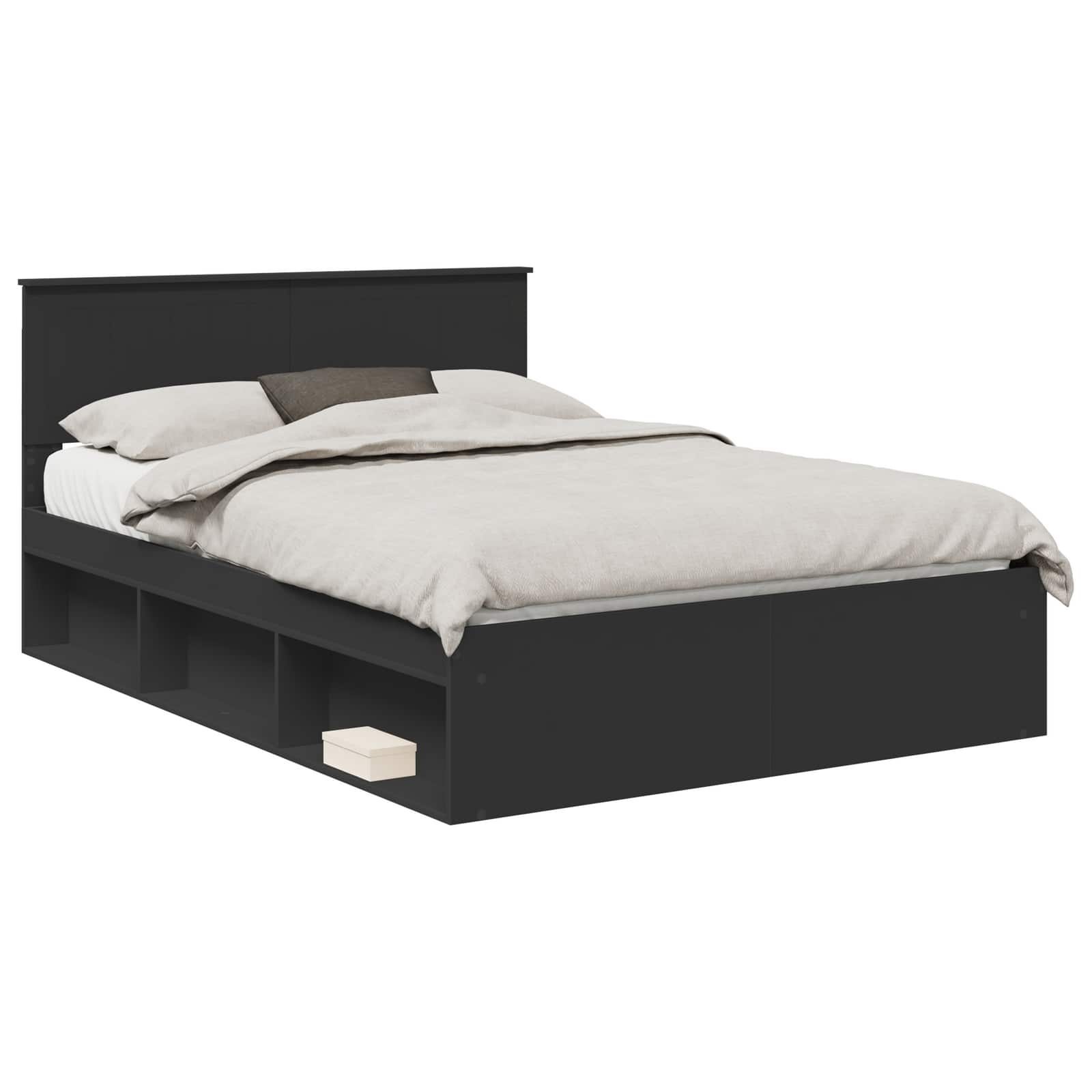 vidaXL Bed Frame with Headboard Black 135 x 190 cm Solid Pine Wood 2