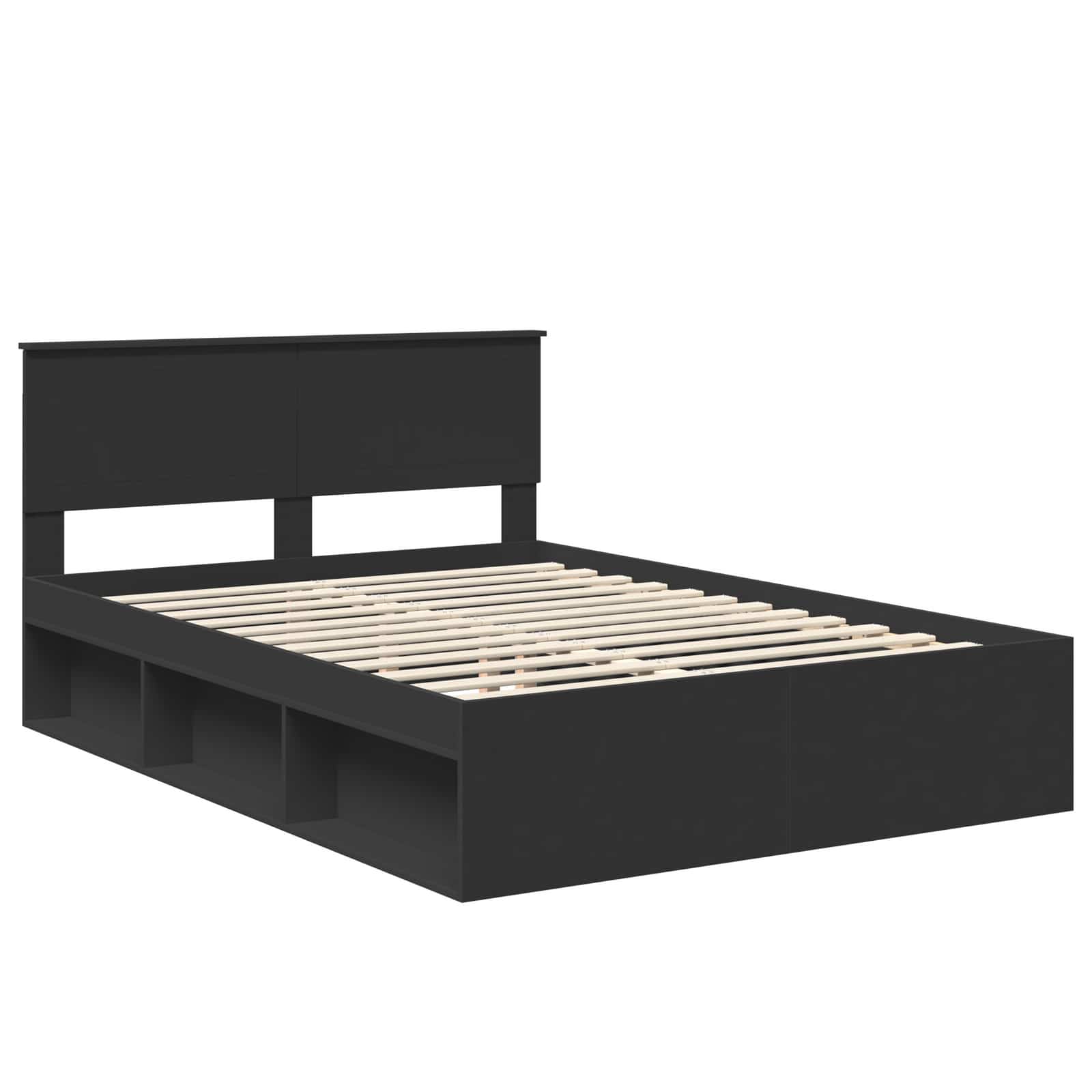 vidaXL Bed Frame with Headboard Black 135 x 190 cm Solid Pine Wood 4