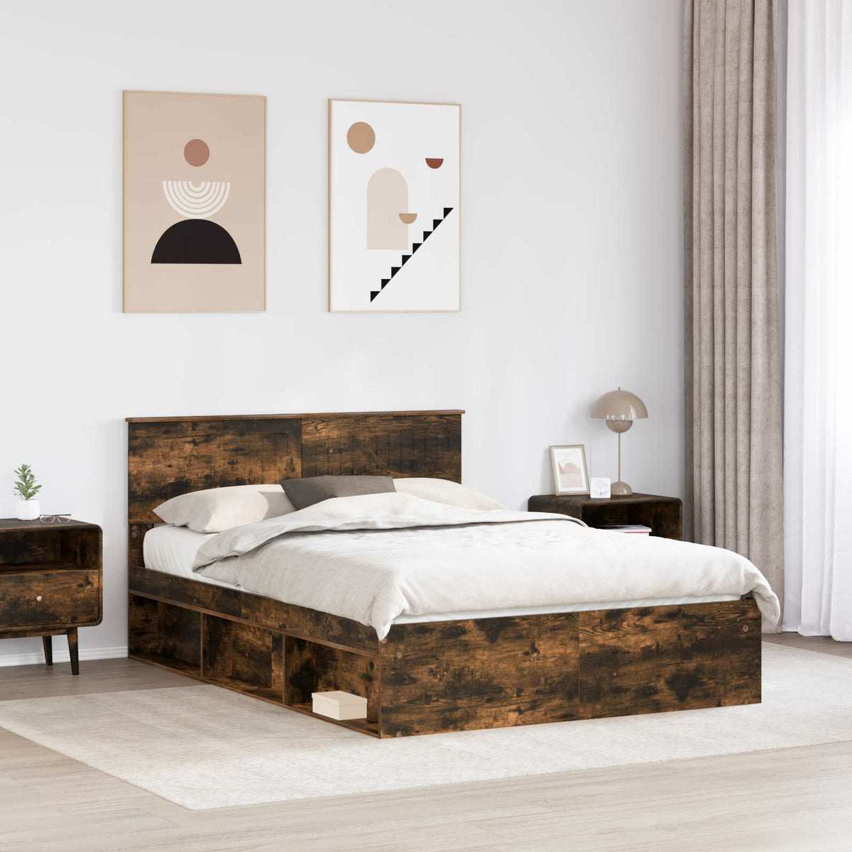 vidaXL Bed Frame Smoked Oak 135 x 190 cm Solid Pine Wood 3