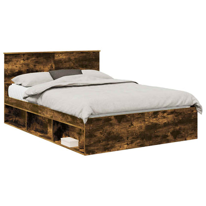 vidaXL Bed Frame Smoked Oak 135 x 190 cm Solid Pine Wood 2