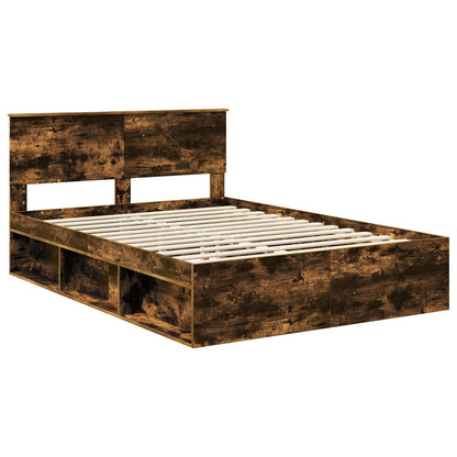 vidaXL Bed Frame Smoked Oak 135 x 190 cm Solid Pine Wood 4