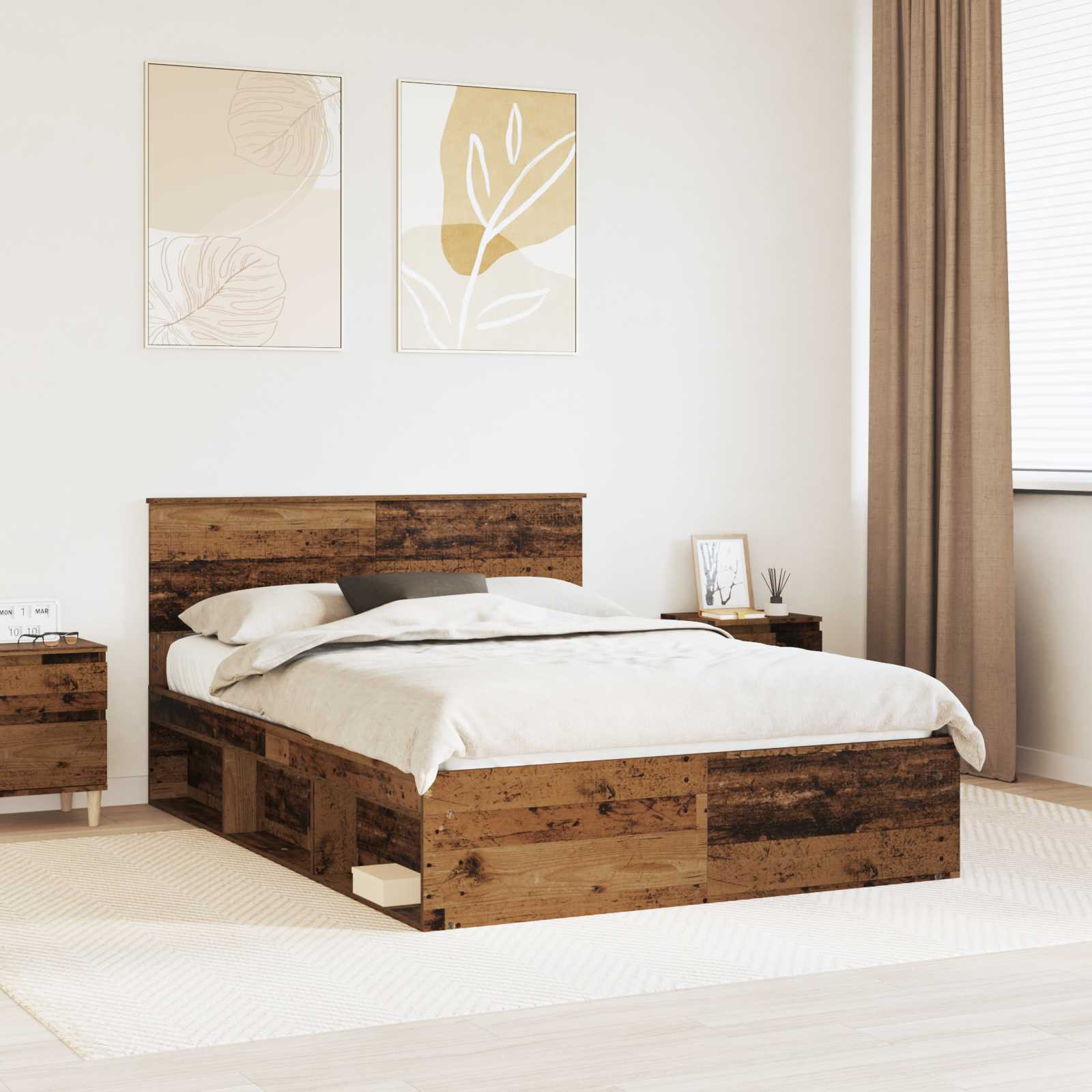 vidaXL Bed Frame with Headboard Old Wood 135 x 190 cm Solid Pine Wood 1