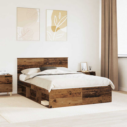 vidaXL Bed Frame with Headboard Old Wood 135 x 190 cm Solid Pine Wood 1
