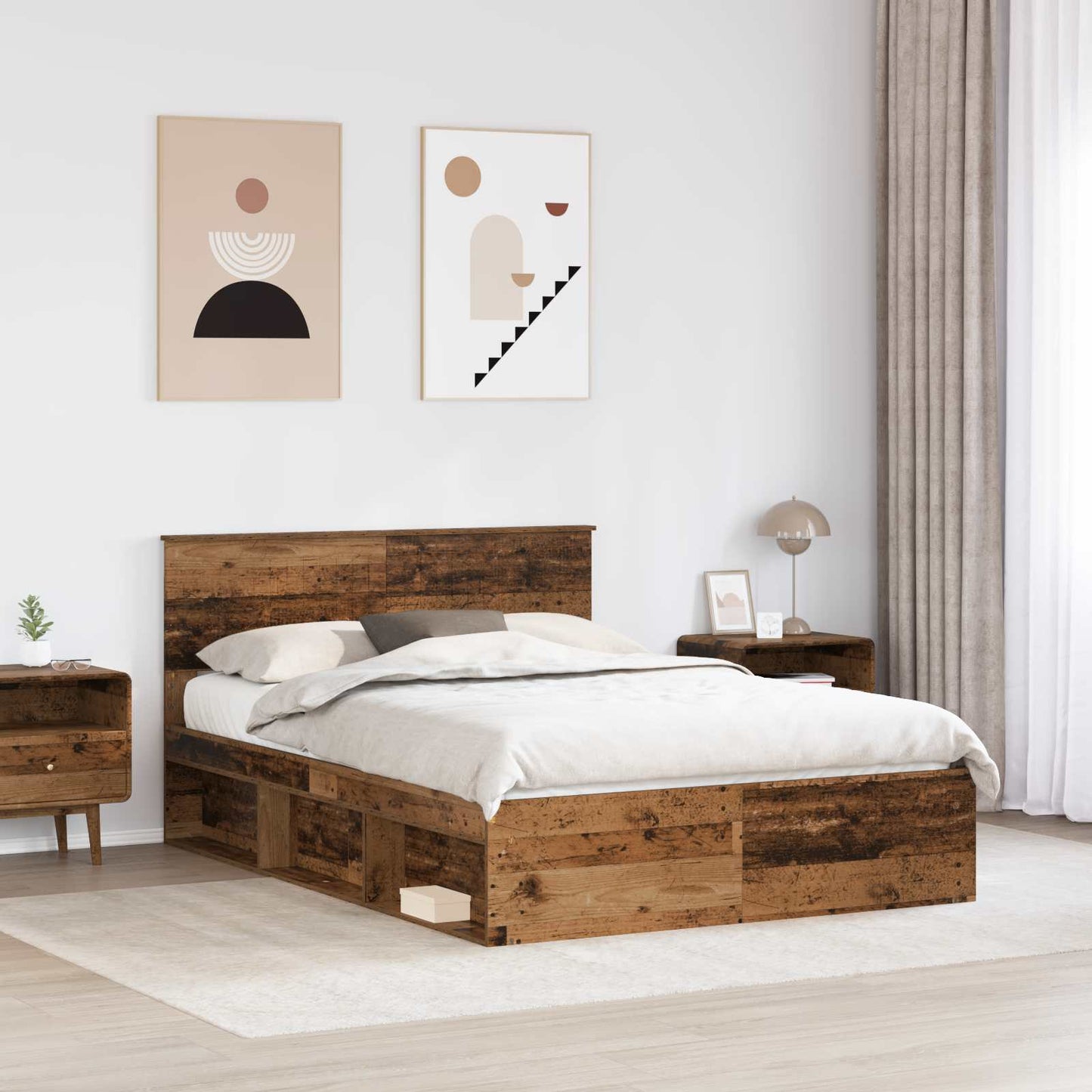 vidaXL Bed Frame with Headboard Old Wood 135 x 190 cm Solid Pine Wood 3