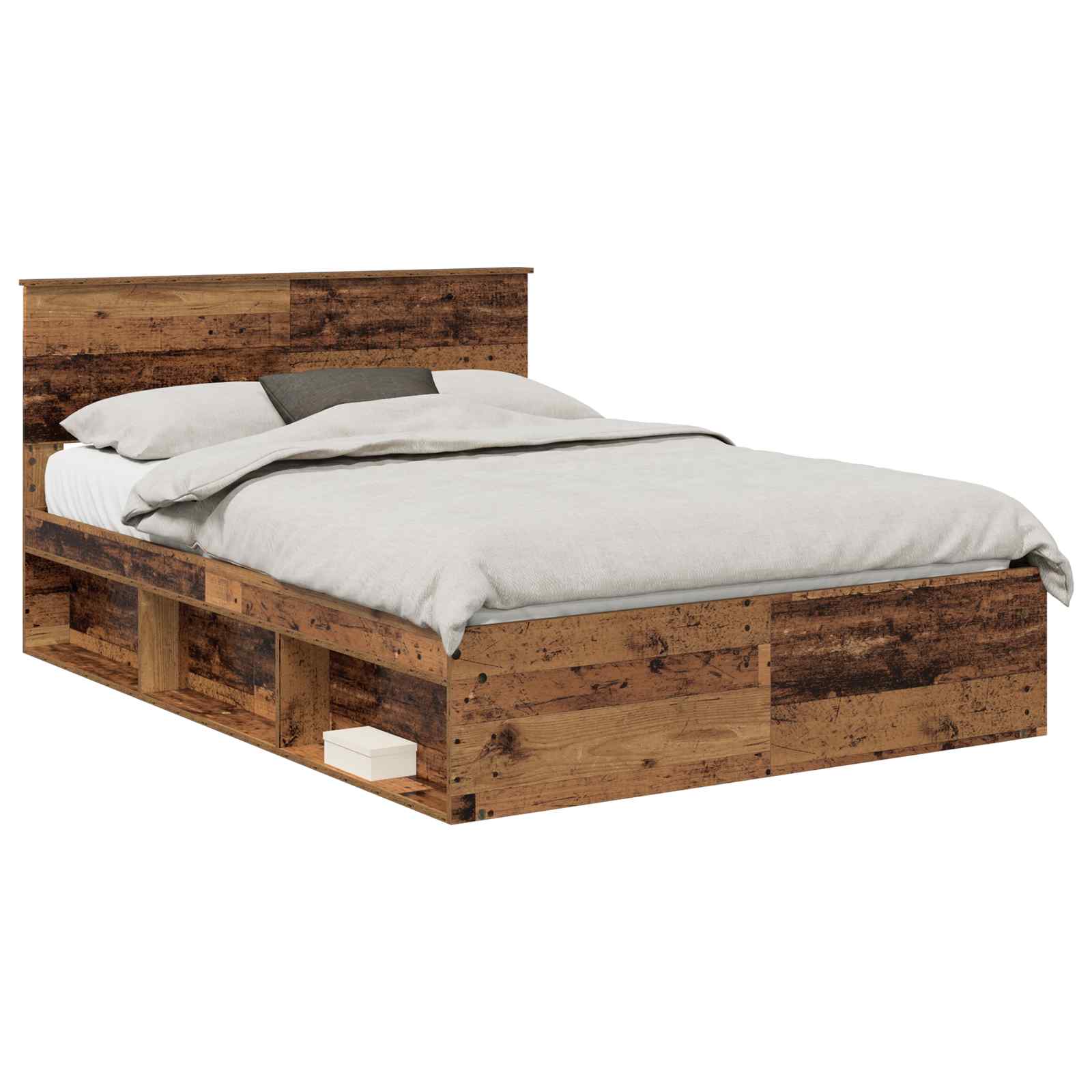 vidaXL Bed Frame with Headboard Old Wood 135 x 190 cm Solid Pine Wood 2