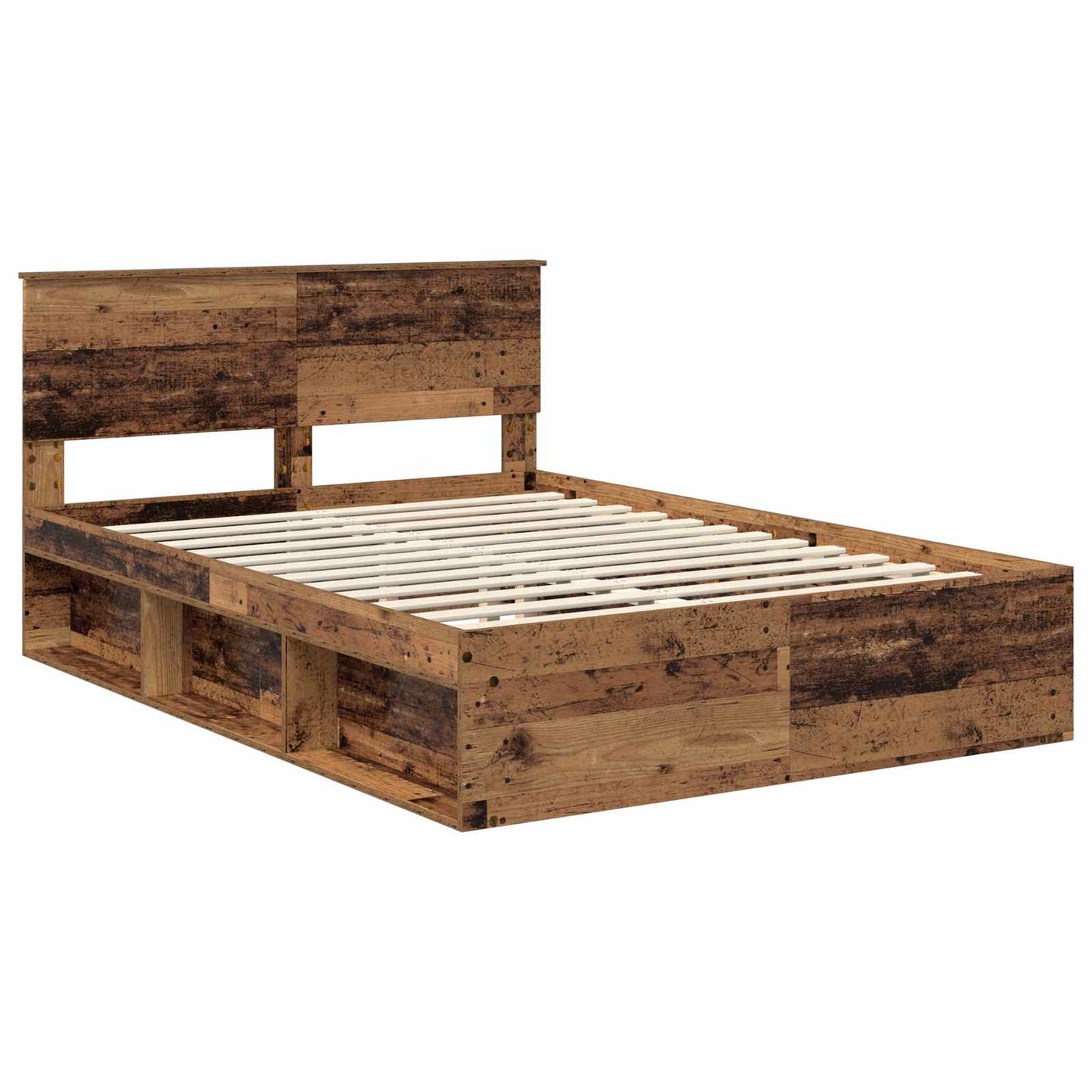 vidaXL Bed Frame with Headboard Old Wood 135 x 190 cm Solid Pine Wood 4
