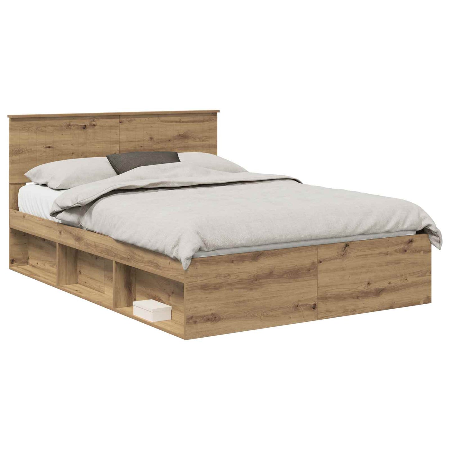vidaXL Bed Frame Artisian Oak 135 x 190 cm Solid Pine Wood 2