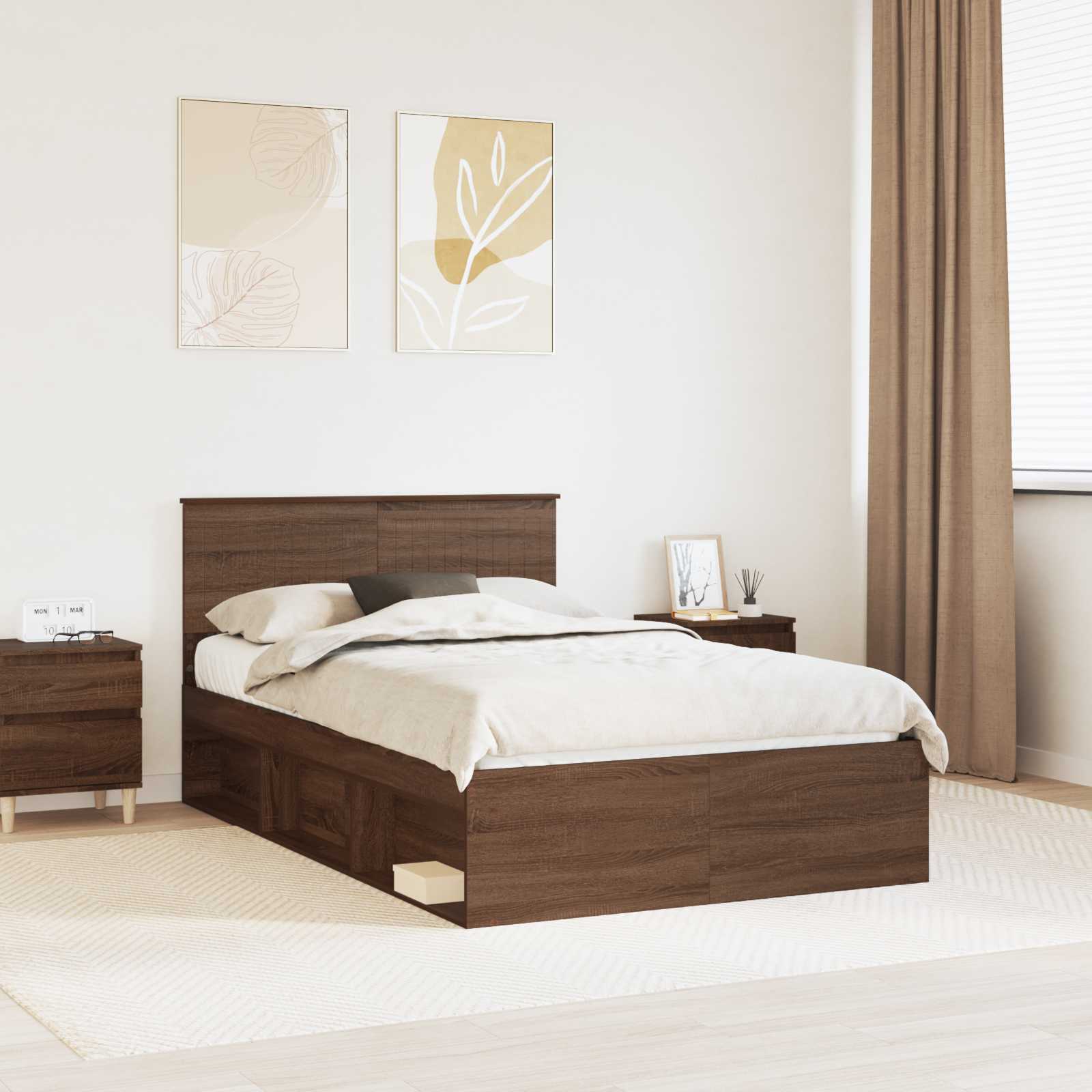 vidaXL Bed Frame with Headboard Brown Oak 120 x 200 cm Solid Pine Wood 1