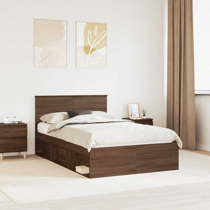 vidaXL Bed Frame with Headboard Brown Oak 120 x 200 cm Solid Pine Wood 1