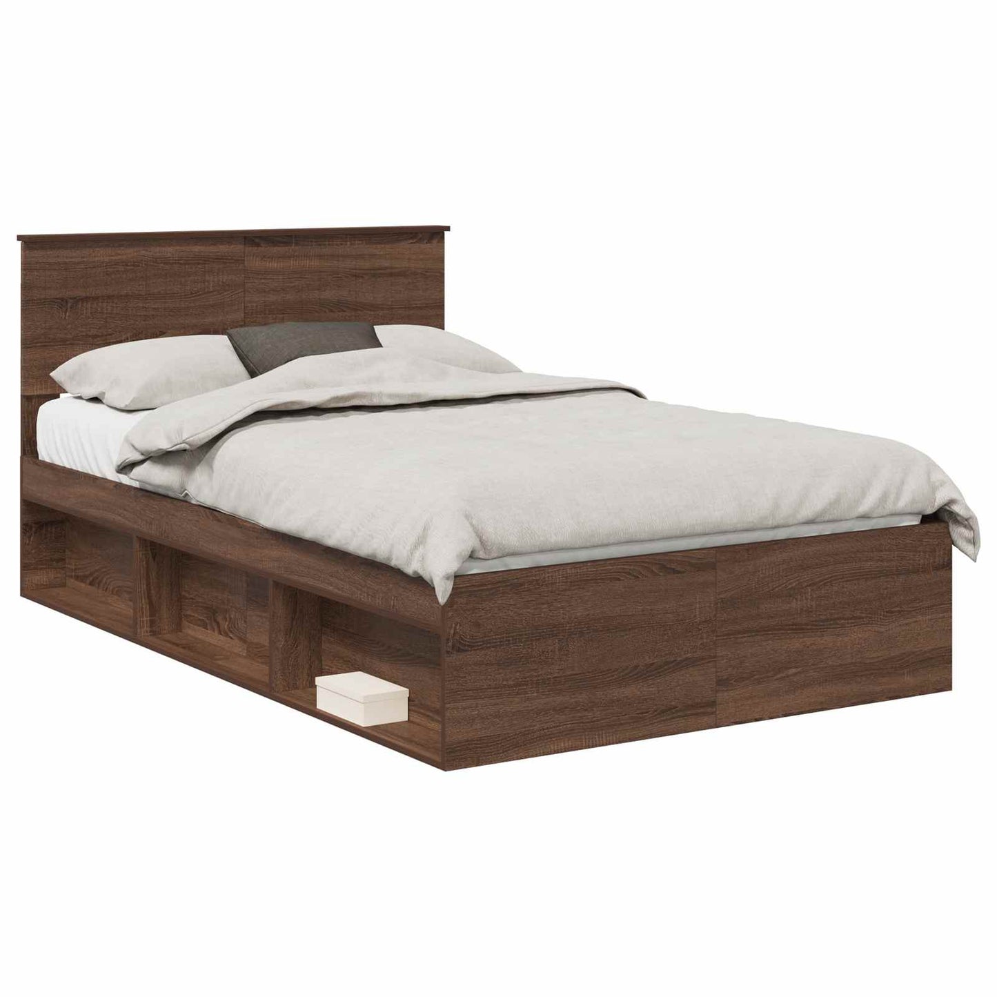 vidaXL Bed Frame with Headboard Brown Oak 120 x 200 cm Solid Pine Wood 2
