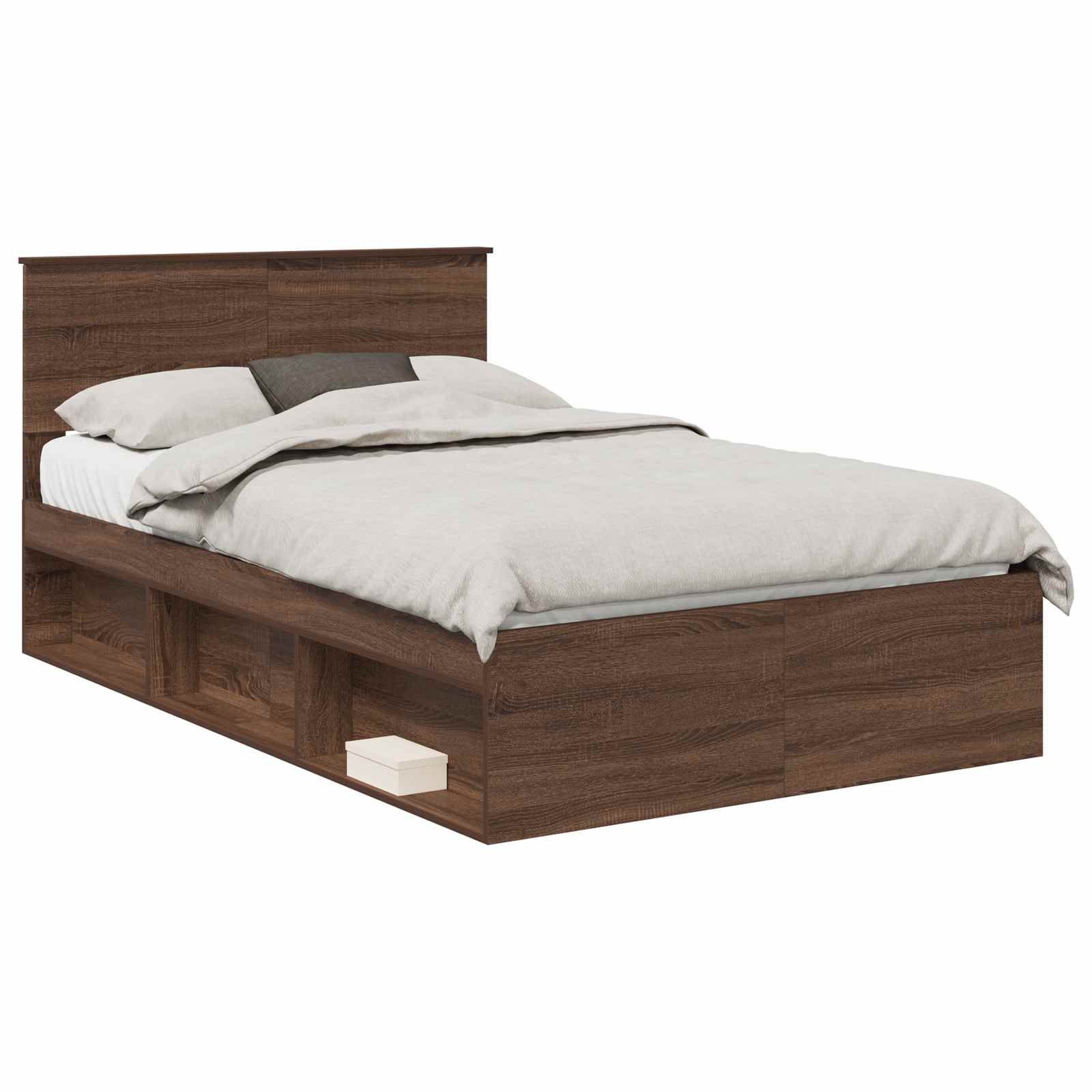 vidaXL Bed Frame with Headboard Brown Oak 120 x 200 cm Solid Pine Wood 2