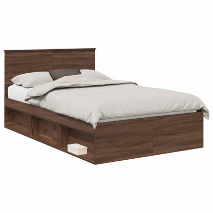 vidaXL Bed Frame with Headboard Brown Oak 120 x 200 cm Solid Pine Wood 2