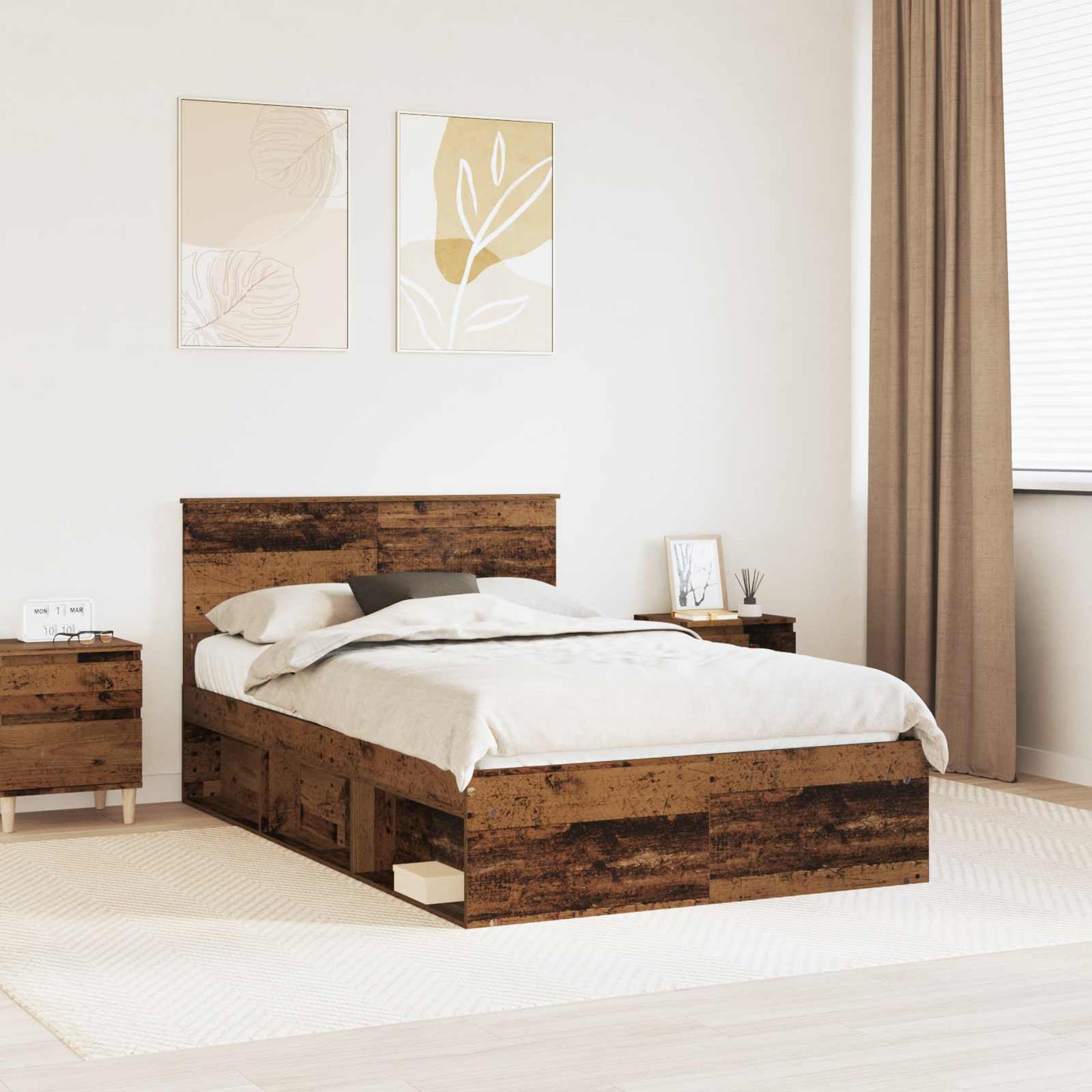vidaXL Bed Frame with Headboard Old Wood 120 x 200 cm Solid Pine Wood 1